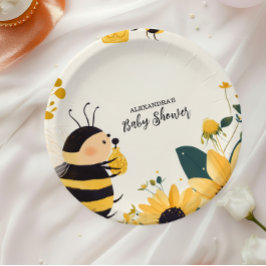 Vintage Mommy to Bee Yellow Floral Baby Dusche Pappteller