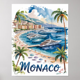 Vintage-Monaco-Aquarell Französische Riviera Reise Poster