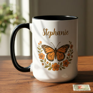 Vintage Monarch-Schmetterling – Geschenkname für S Zweifarbige Tasse