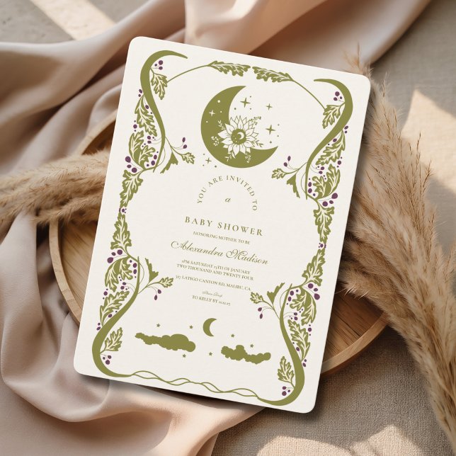 Vintage Mond Botanischer Babyshower Einladung (Von Creator hochgeladen)