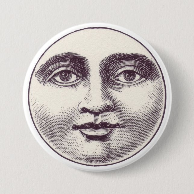 Vintage Mond Gesicht Knopf Button (Vorderseite)