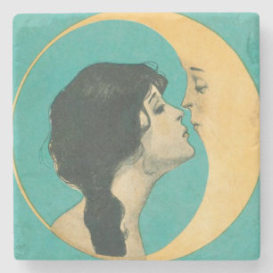 Vintage Mond küssende Göttin Steinuntersetzer