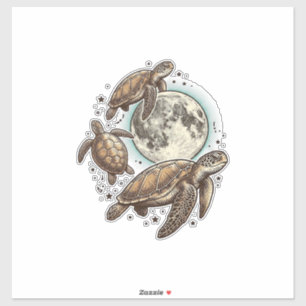 Vintage-Mond-Meeres-Schildkröten-Gravur-Shirt-Desi Aufkleber