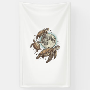Vintage-Mond-Meeres-Schildkröten-Gravur-Shirt-Desi Banner