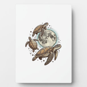 Vintage-Mond-Meeres-Schildkröten-Gravur-Shirt-Desi Fotoplatte