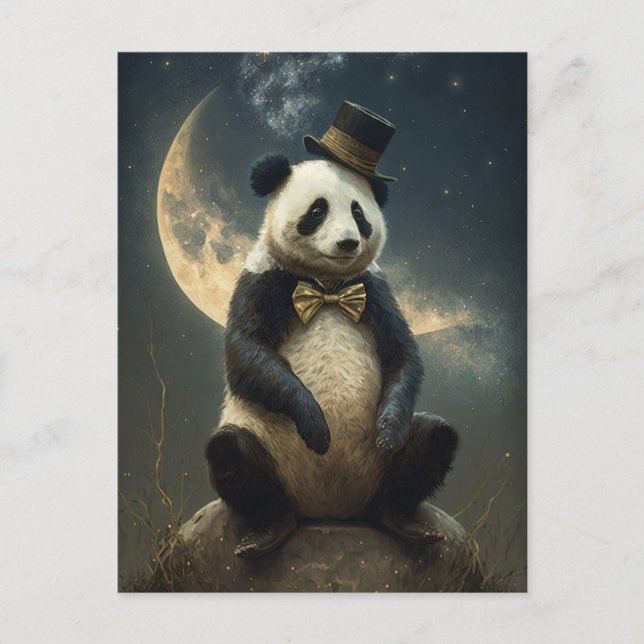 Vintage-Mond-Panda-Bär Postkarte (Vorderseite)