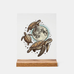 Vintage-Mond-Seeschildkröte-Gravur-Shirt-Design_1 Acrylschild