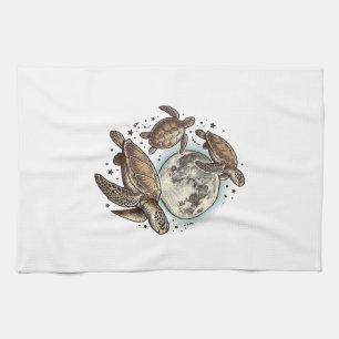 Vintage-Mond-Seeschildkröte-Gravur-Shirt-Design_1 Geschirrtuch