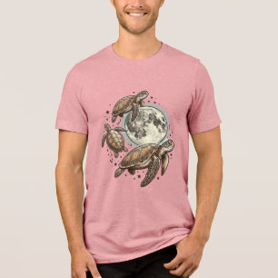 Vintage-Mond-Seeschildkröte-Gravur-Shirt-Design_1 Tri-Blend Shirt