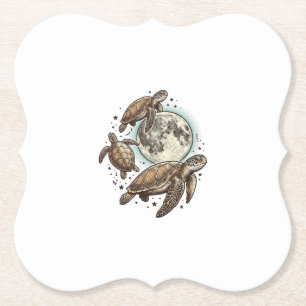 Vintage-Mond-Seeschildkröte-Gravur-Shirt-Design_1 Untersetzer