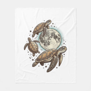 Vintage-Mond-Seeschildkröten-Gravur-Shirt-Design_1 Fleecedecke