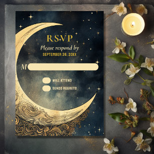 Vintage Mond, Sonne und Sterne Himmlische Hochzeit RSVP Karte