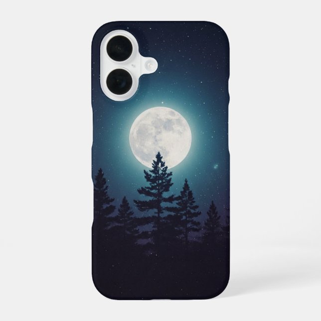 Vintage Mond über Kiefern iPhone 16 Hülle (Rückseite)