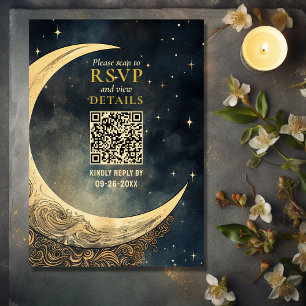 Vintage Mond und Sterne QR-Code Himmlische Hochzei RSVP Karte