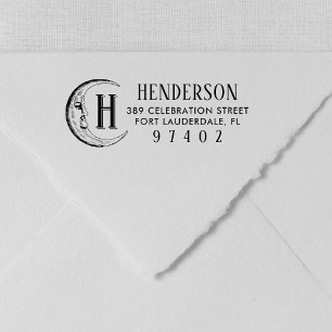 Vintage-Mond-Zeichnung Monogramm Name Rücksendeadr Permastempel