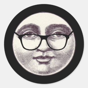 Vintage-Mondbrille für Männer, schwarzes Vollgesic Runder Aufkleber