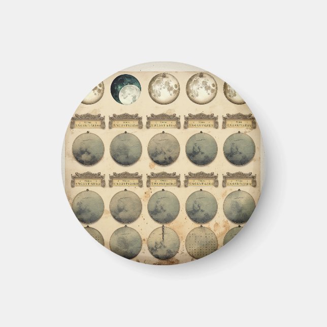 Vintage Mondkalender - Himmelsmondphasen Magnet (Vorne)
