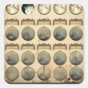 Vintage Mondkalender - Himmelsmondphasen Quadratischer Aufkleber