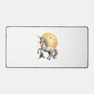 Vintage-Mondlicht-Einhorn-Fantasy-Kunst mit Schlos Schreibtischunterlage