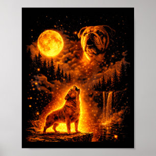 Vintage Mondlicht Hund lustiger Bulldogge heult be Poster