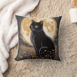 Vintage-Mondlicht-Schwarze-Katze-Wildblumen-Nacht Kissen