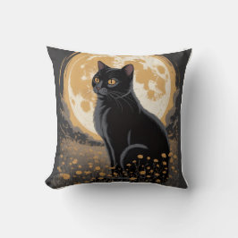 Vintage-Mondlicht-Schwarze-Katze-Wildblumen-Nacht  Kissen