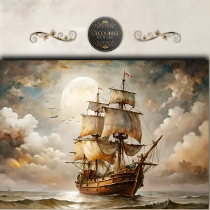 Vintage Mondlicht-Segelschiff-Decoupage Seidenpapier