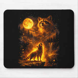 Vintage Mondlicht Tier lustiger Waschbär heult Mousepad