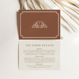 Vintage Mongram Brown & Ecru Wedding Details Begleitkarte