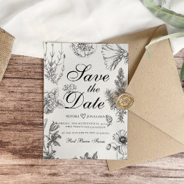 Vintage monochrome Botanische Hochzeit Save The Date