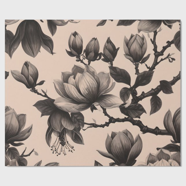 Vintage monochrome Magnolia-Geschenkwrap Geschenkpapier (Flach)
