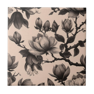 Vintage monochrome Magnolia-Keramik Fliese