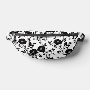 Vintage monochromes schwarzes Blumen-Toile-Natur Bauchtasche