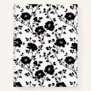 Vintage monochromes schwarzes Blumen-Toile-Natur Notizbuch