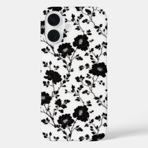 Vintage monochromes schwarzes Blumen-Toile-Naturde iPhone 16 Hülle