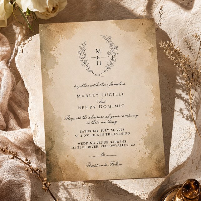 Vintage Monogram Boho Rustikale Elegante Hochzeit Einladung (Von Creator hochgeladen)