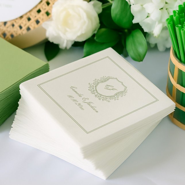 Vintage Monogram Crest Sage Green Wedding  Serviette (Von Creator hochgeladen)