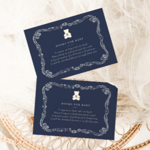 Vintage Monogram Navy Blau Teddy Bär Baby-Party Begleitkarte