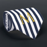 Vintage Monogram Navy Blue & White Streifen Streif Krawatte<br><div class="desc">Modernes, Vintag gestreiftes Design. Vertikale Streifen Muster Design in schicken französischen klassischen Sommer Segler Marine blau und weiß Farbe.</div>