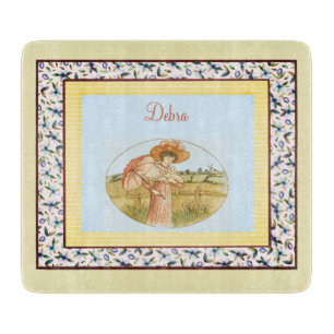 Vintage Monogram Rosa Blau und Gelb Weiblich Schneidebrett
