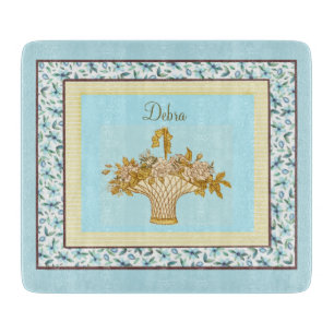 Vintage Monogram Rosa Blau und Gelbe Blumen Schneidebrett