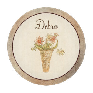 Vintage Monogram Rosa und Gelbe Blumen Schneidebrett