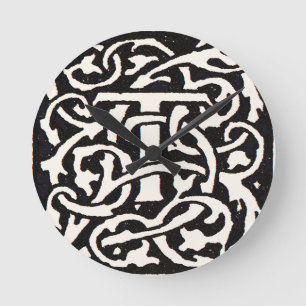 Vintage Monogram T Art Nouveau Letter Runde Wanduhr