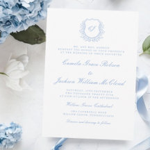 Vintage Monogram Weiß und Staubblau Hochzeit