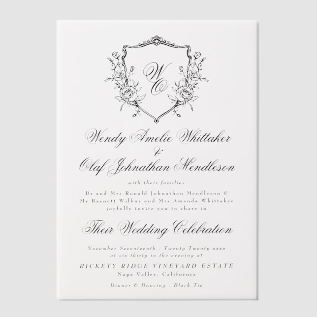 Vintage Monogram Wreath Black & White Wedding (Vorderseite)