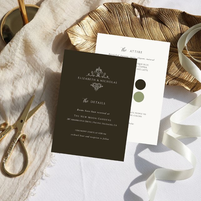 Vintage Monogramm | Angaben zum Hochzeitgast Begleitkarte (Von Creator hochgeladen)