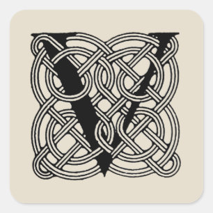Vintage-Monogramm Buchstabe V mit keltischem Knote Quadratischer Aufkleber