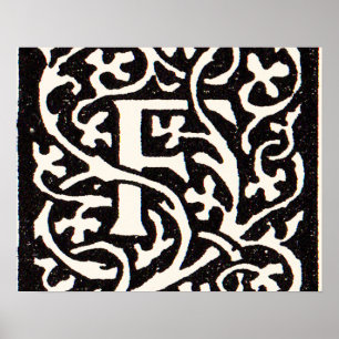 Vintage-Monogramm F Art Nouveau Buchstabe Poster