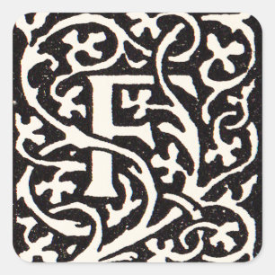 Vintage Monogramm F Art Nouveau Buchstabe Quadratischer Aufkleber