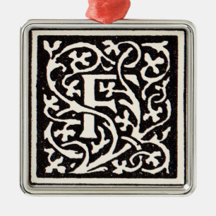 Vintage-Monogramm F Art Nouveau Buchstabe Silbernes Ornament
